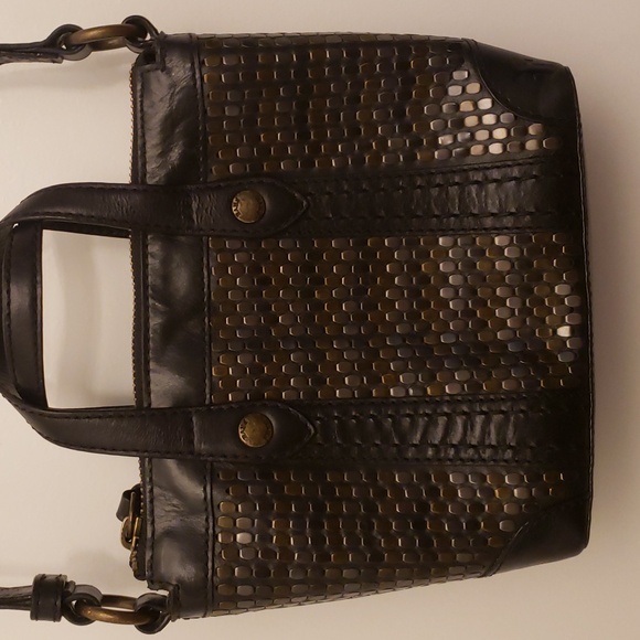 Frye Melissa Mini Shopper Leather Crossbody Adjustable Studs Black Gold - Picture 9 of 17